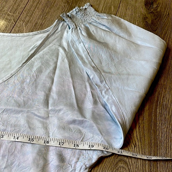 🧵Babaton Soft Ice Blue Shiny Satin Faux Wrap crop top . - Picture 5 of 8
